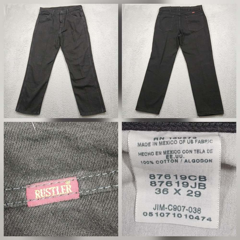 Rustler Jeans Mens‎ 36x29 Black Straight Leg Cotton Denim Pants